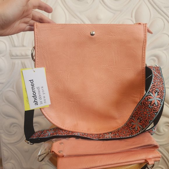 Ahdorned Bags Ahdorned Ny Peach Colored Crossbody With Guitar Strap